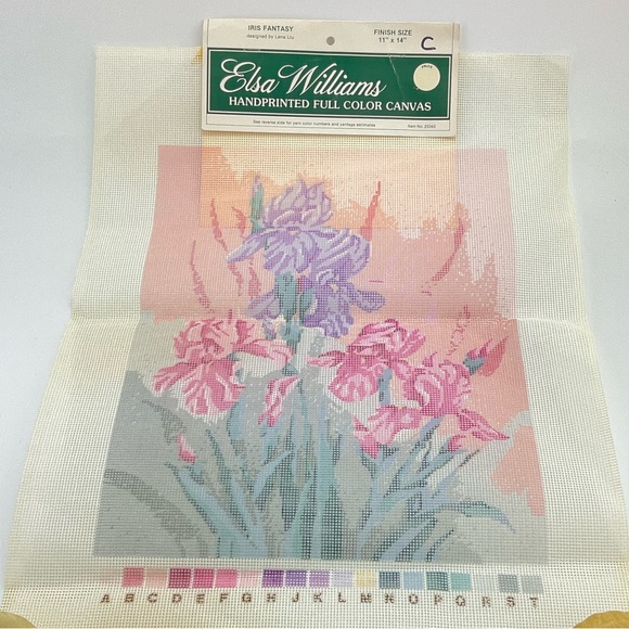 Vtg Elsa Williams Needlepoint Canvas, No. 23343, IRIS FANTASY, Hand Printed - Picture 1 of 8
